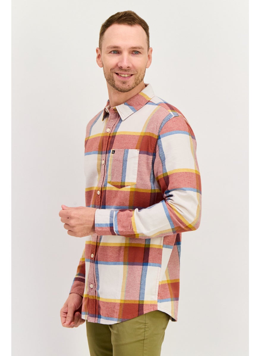 Men Regular Fit Plaid Long Sleeves Casual Shirt, Brown