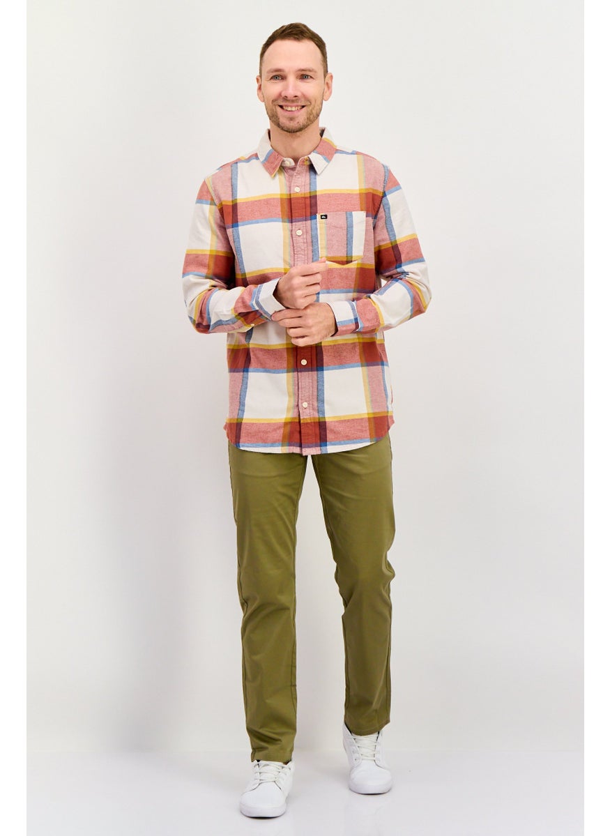 Men Regular Fit Plaid Long Sleeves Casual Shirt, Brown