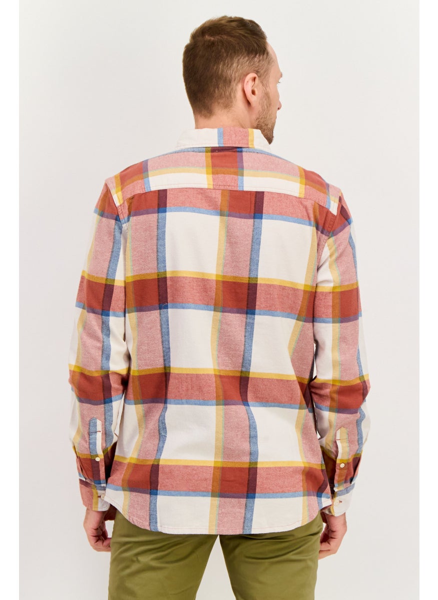 Men Regular Fit Plaid Long Sleeves Casual Shirt, Brown