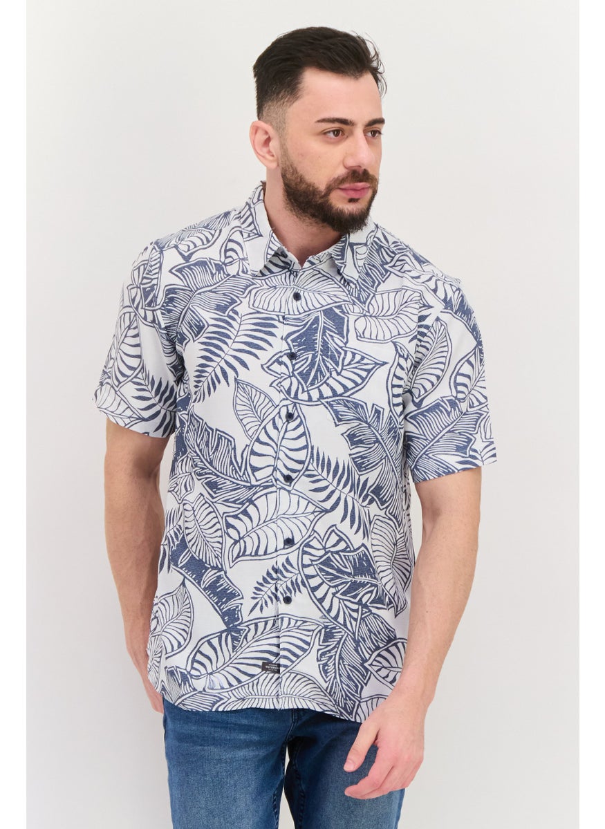 Men Regular Fit Allover Print Short Sleeve Casual Shirt, White