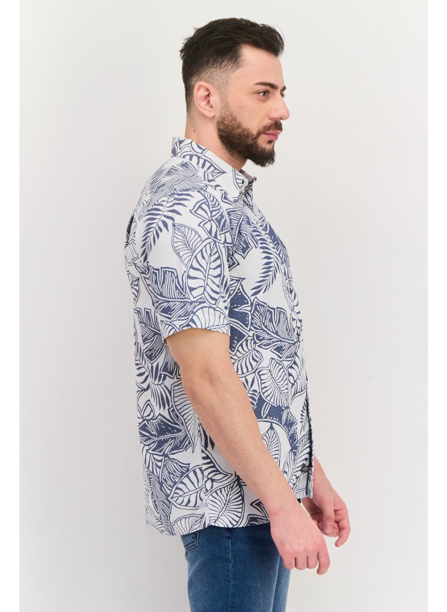 Men Regular Fit Allover Print Short Sleeve Casual Shirt, White