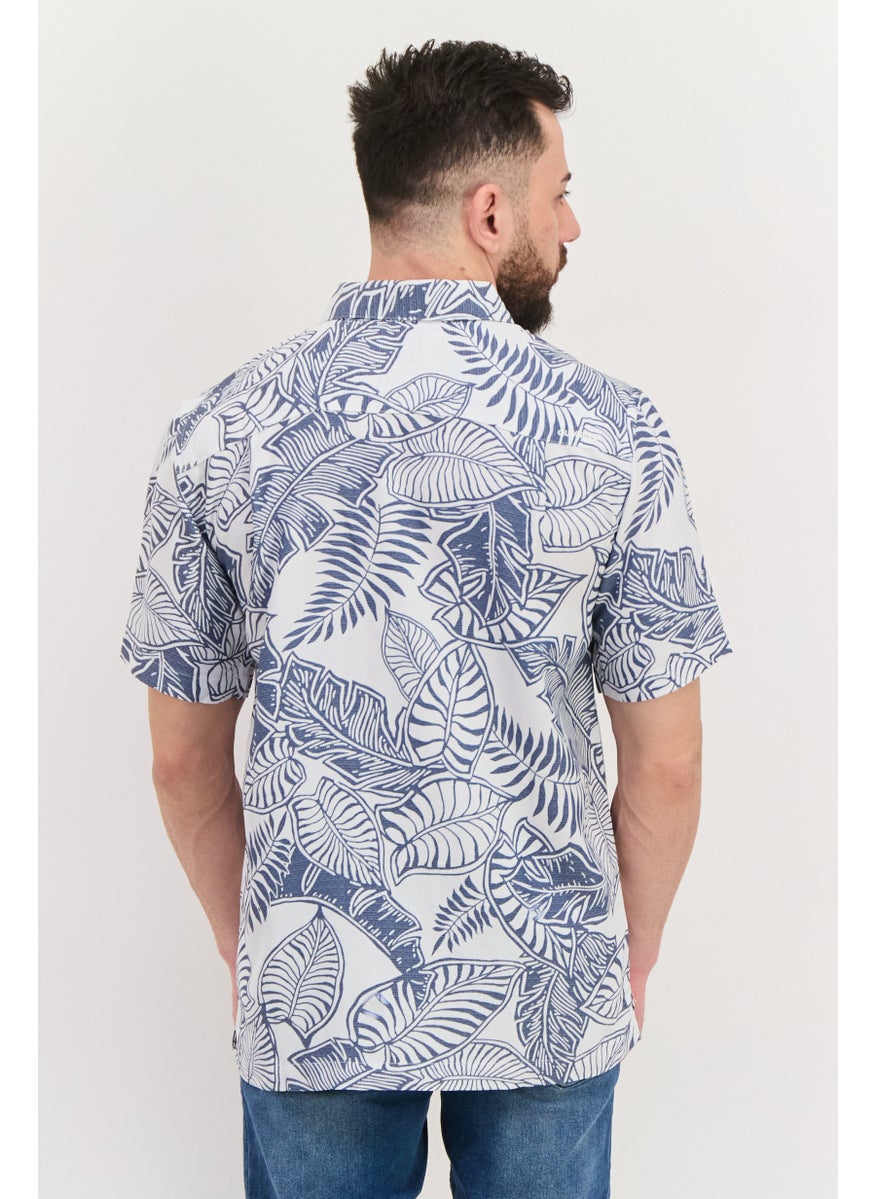 Men Regular Fit Allover Print Short Sleeve Casual Shirt, White
