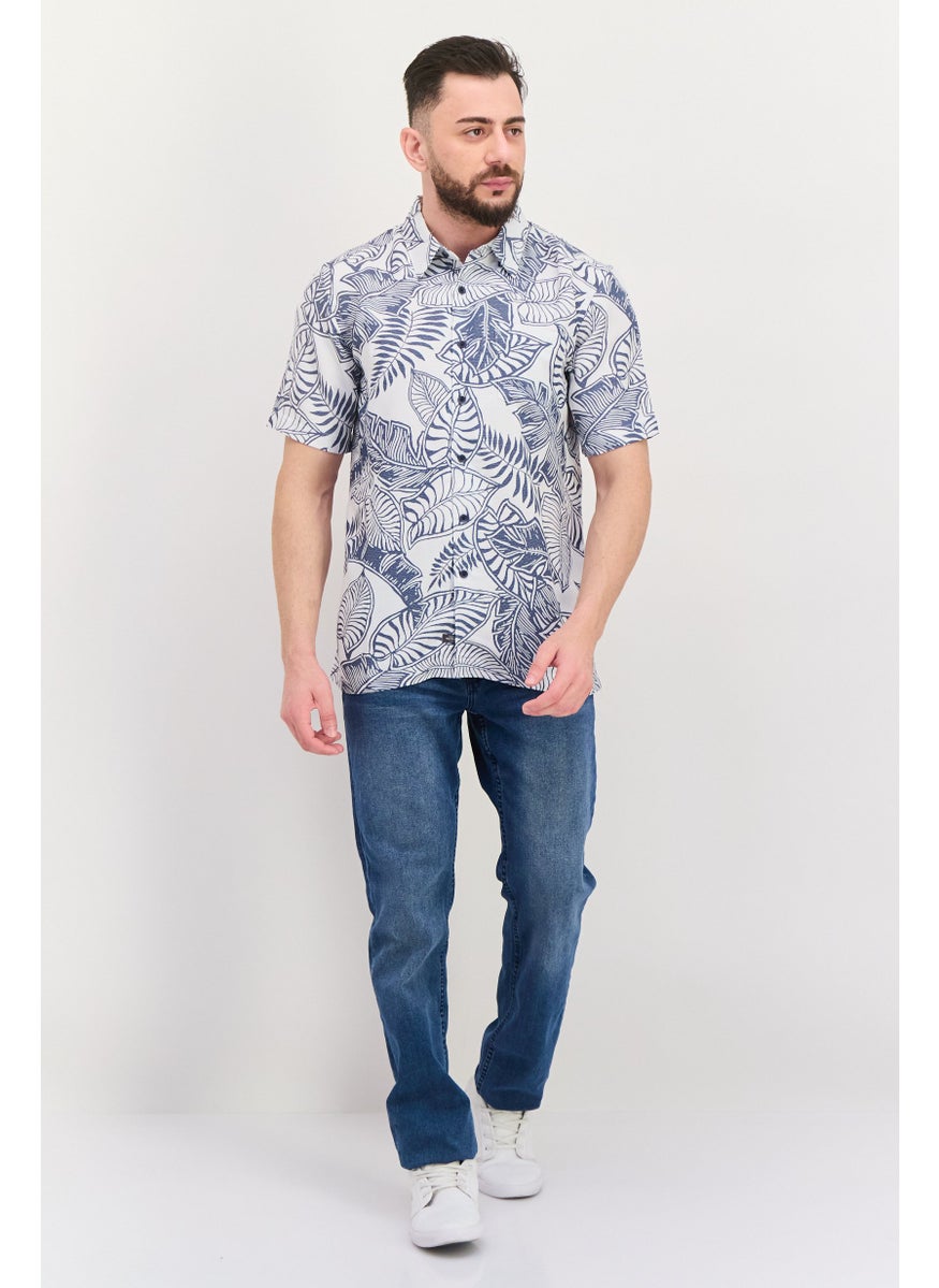 Men Regular Fit Allover Print Short Sleeve Casual Shirt, White