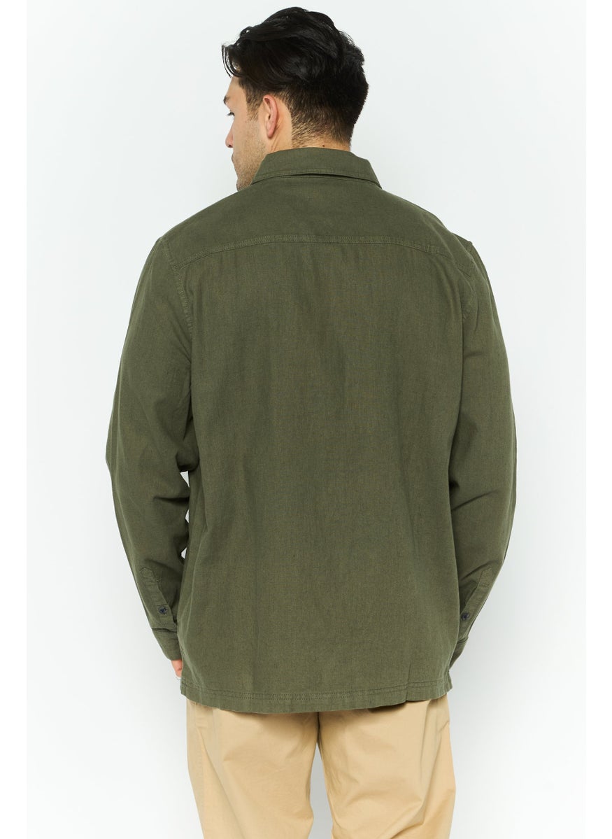 Men Regular Fit Solid Long Sleeves Casual Shirt, Khaki