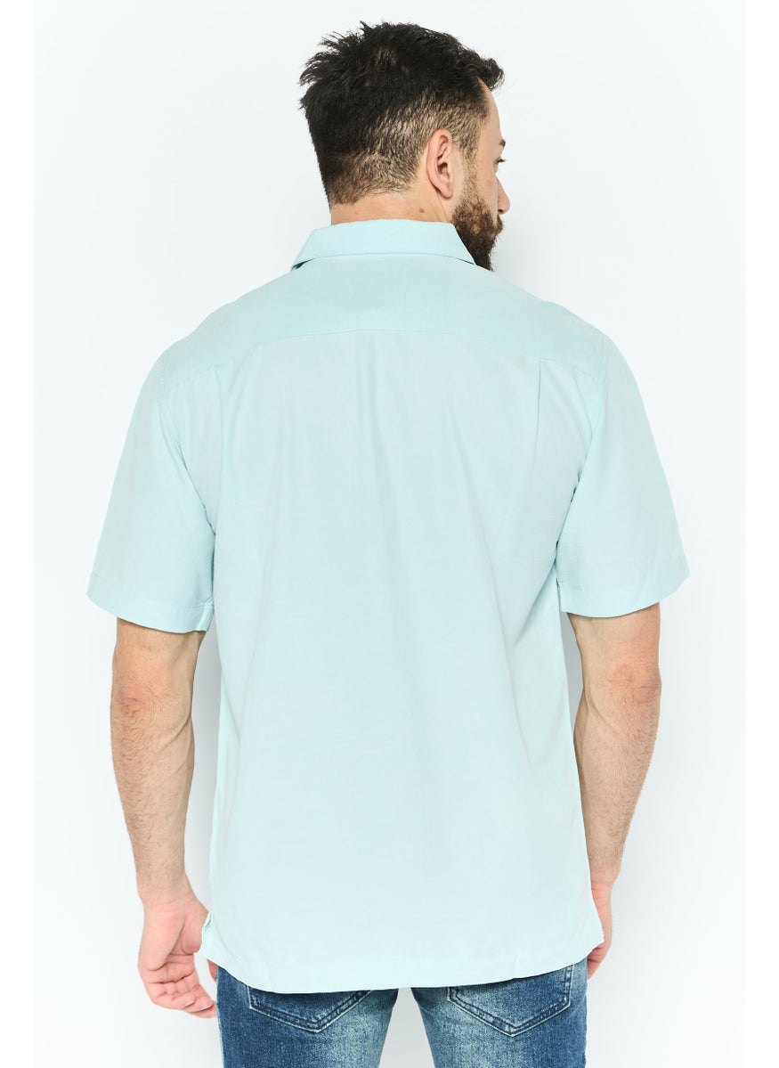 Men Regular Fit Embroidered Short Sleeve Casual Shirt, Turqioce