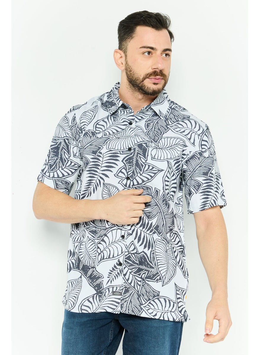 Men Comfort Fit Short Sleeve Allover Print Casual Shirts , White