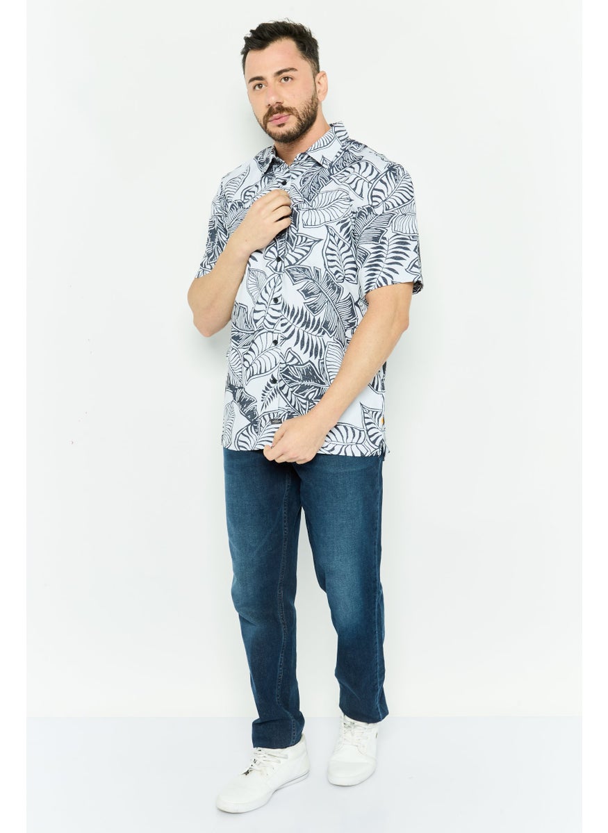 Men Comfort Fit Short Sleeve Allover Print Casual Shirts , White