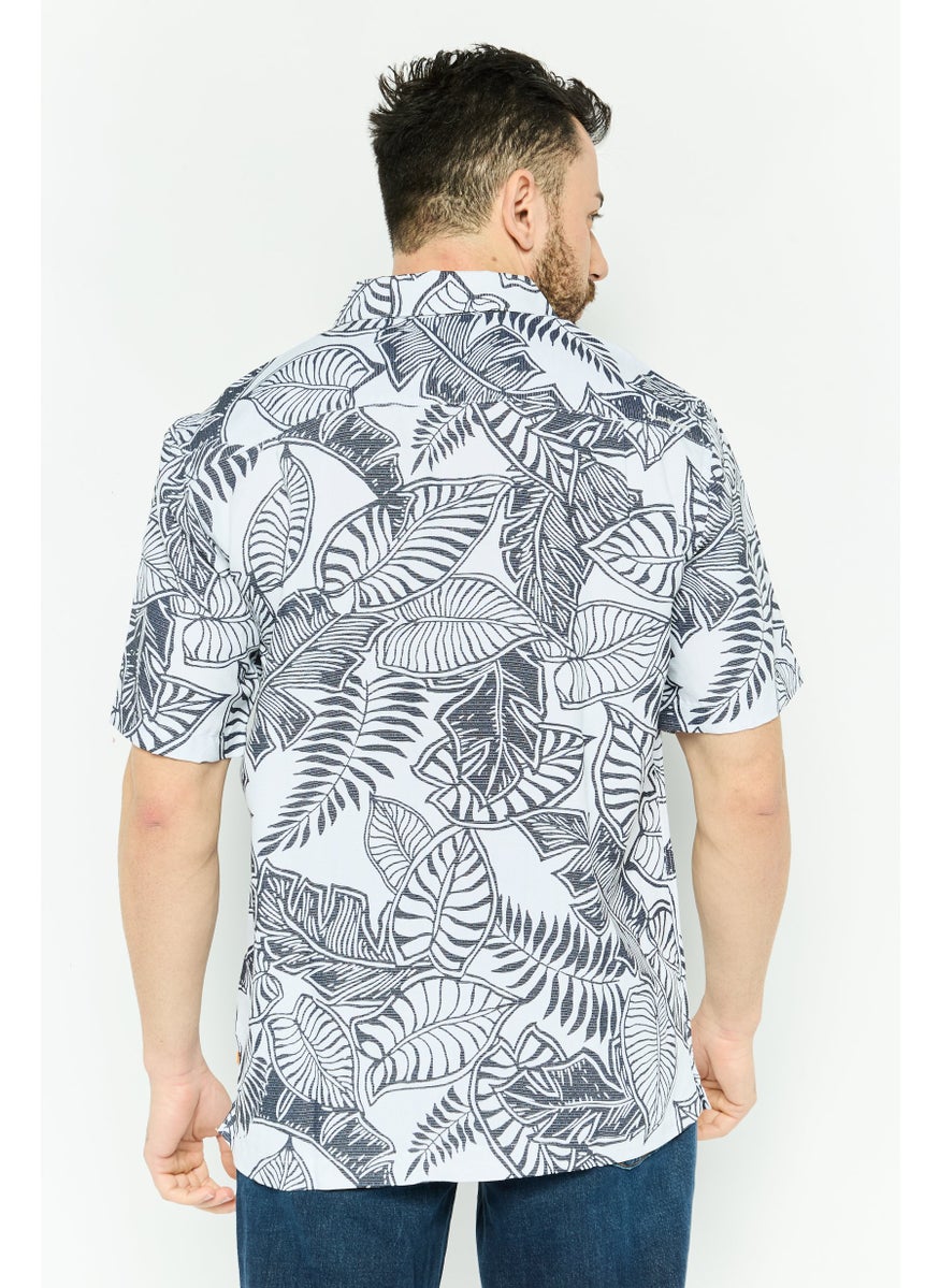 Men Comfort Fit Short Sleeve Allover Print Casual Shirts , White