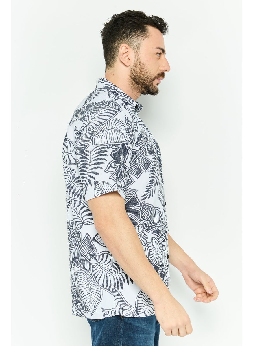 Men Comfort Fit Short Sleeve Allover Print Casual Shirts , White
