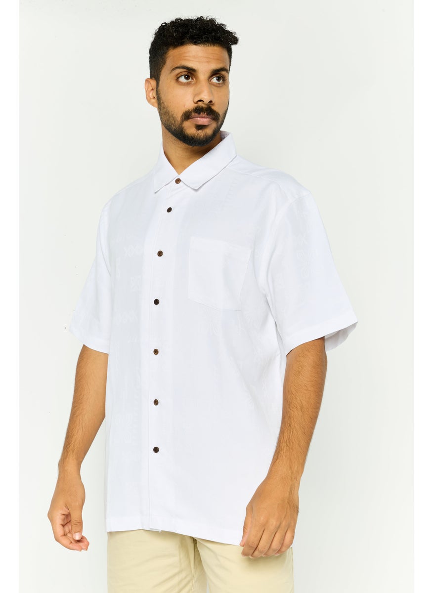 Men Regular Fit Textured Short Sleeve Casual Shirt, White