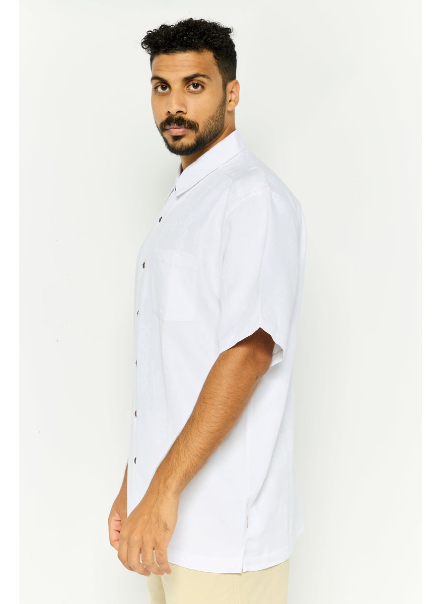 Men Regular Fit Textured Short Sleeve Casual Shirt, White