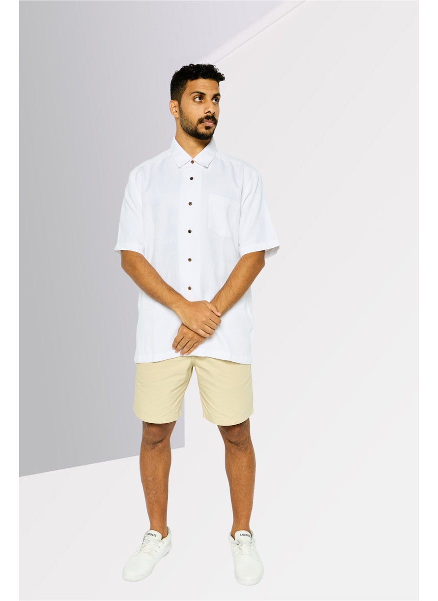 Men Regular Fit Textured Short Sleeve Casual Shirt, White