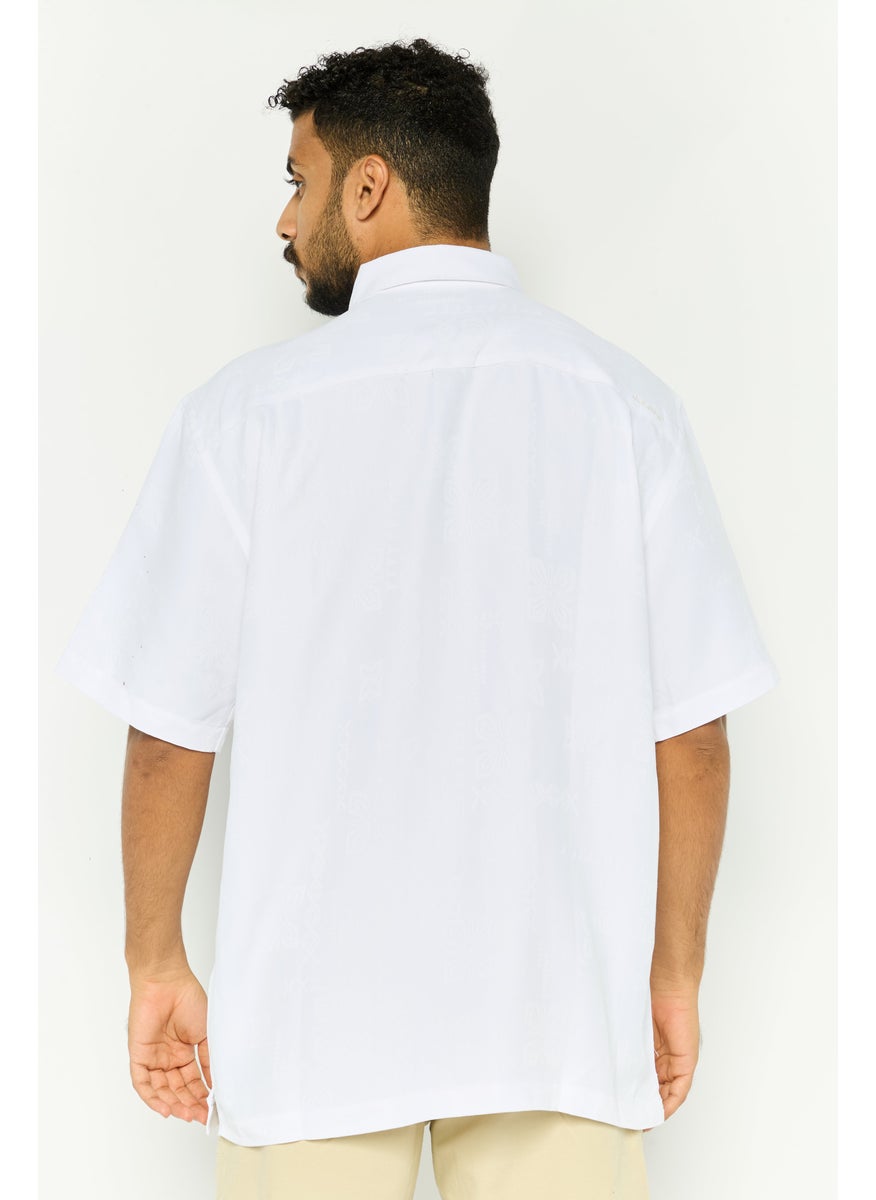 Men Regular Fit Textured Short Sleeve Casual Shirt, White