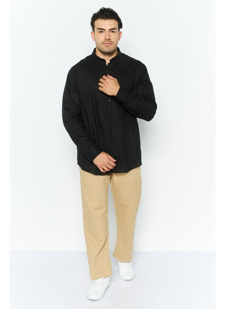 Men Regular Fit Solid Long Sleeve Casual Shirt, Black