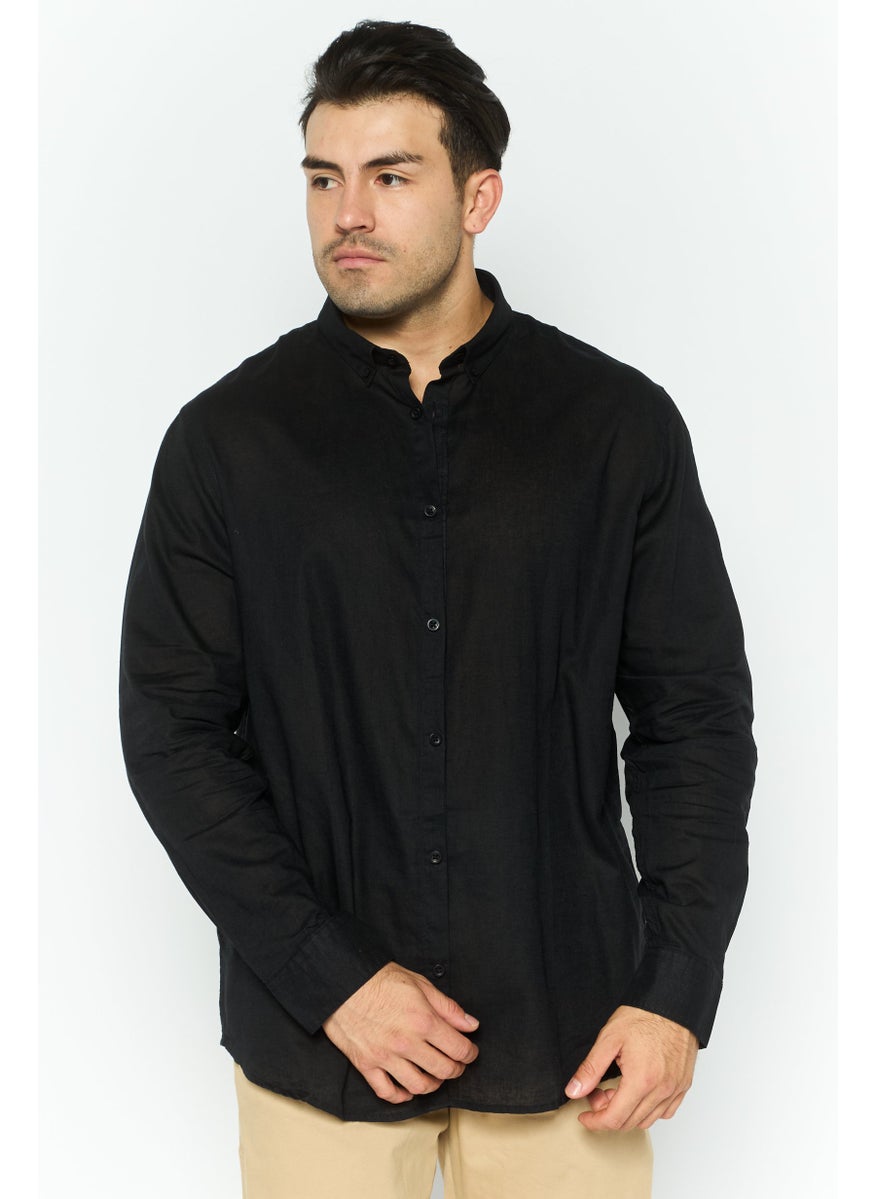 Men Regular Fit Solid Long Sleeve Casual Shirt, Black