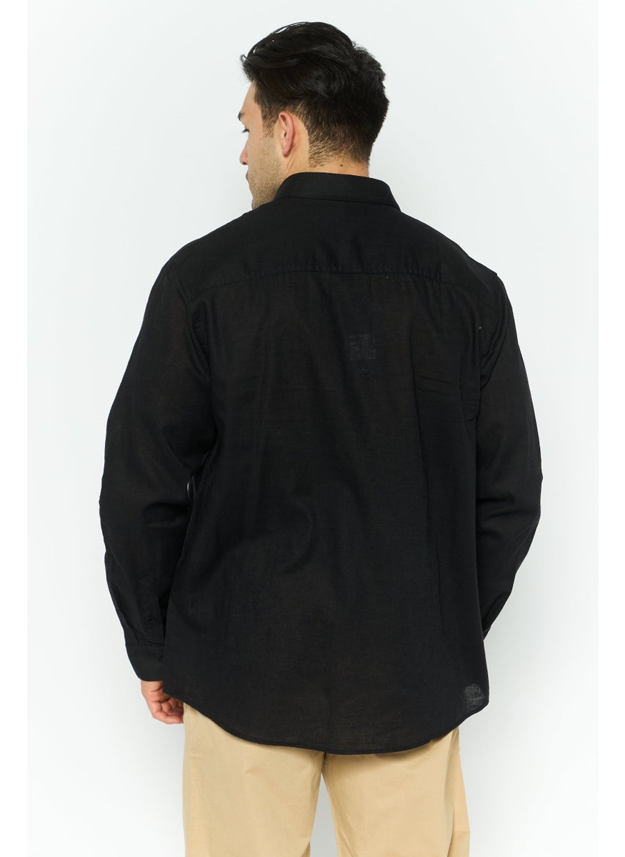Men Regular Fit Solid Long Sleeve Casual Shirt, Black