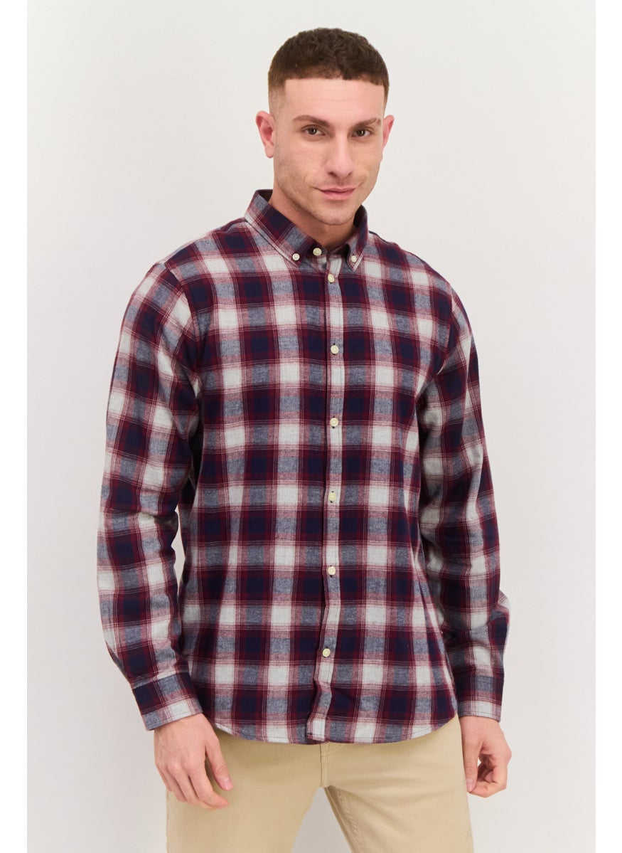 Men Regular Fit Checkered Long Sleeves Casual Shirt, Navy