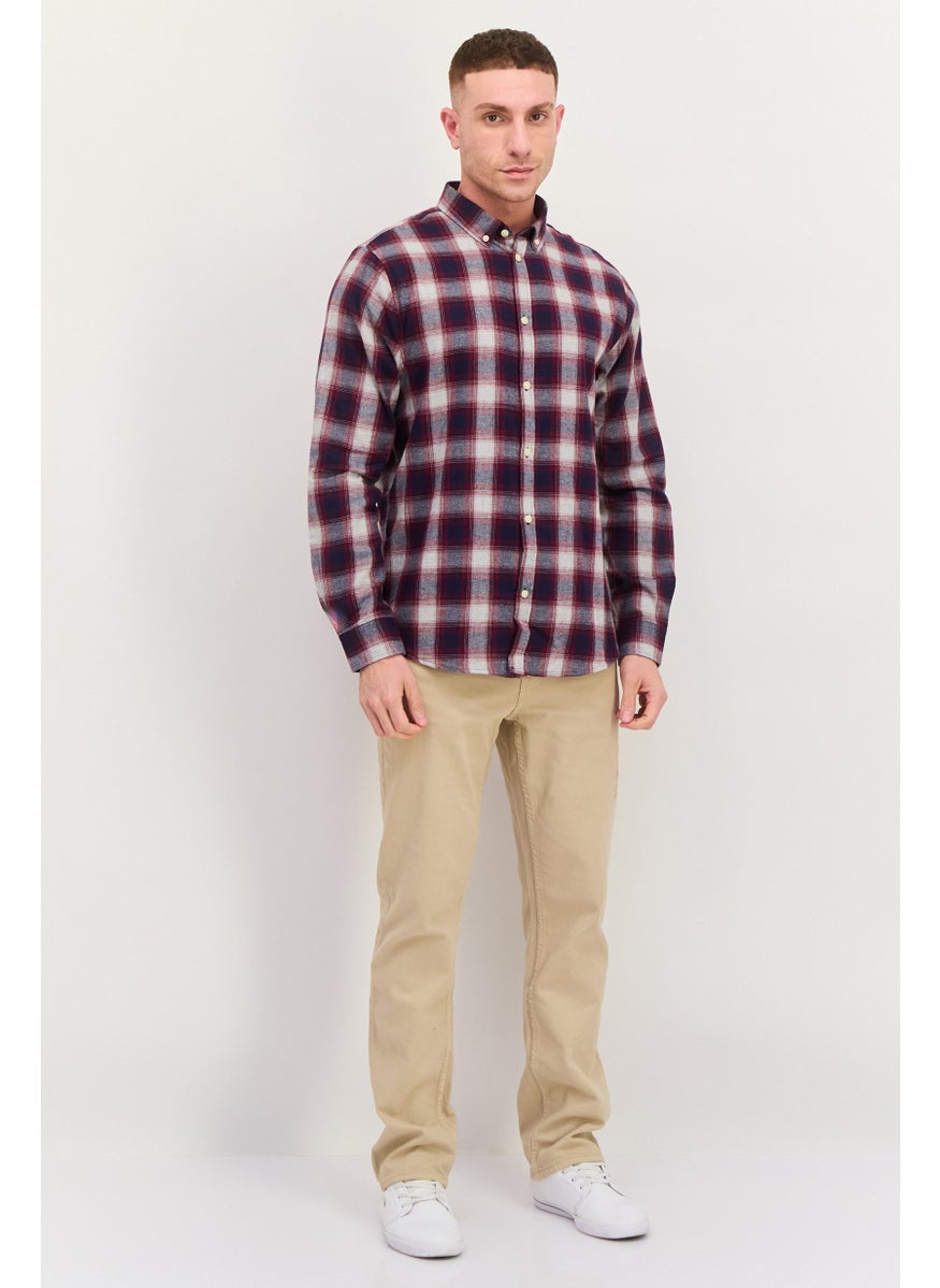 Men Regular Fit Checkered Long Sleeves Casual Shirt, Navy