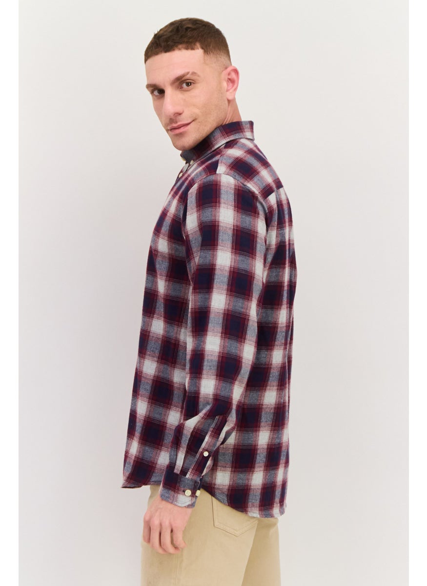 Men Regular Fit Checkered Long Sleeves Casual Shirt, Navy