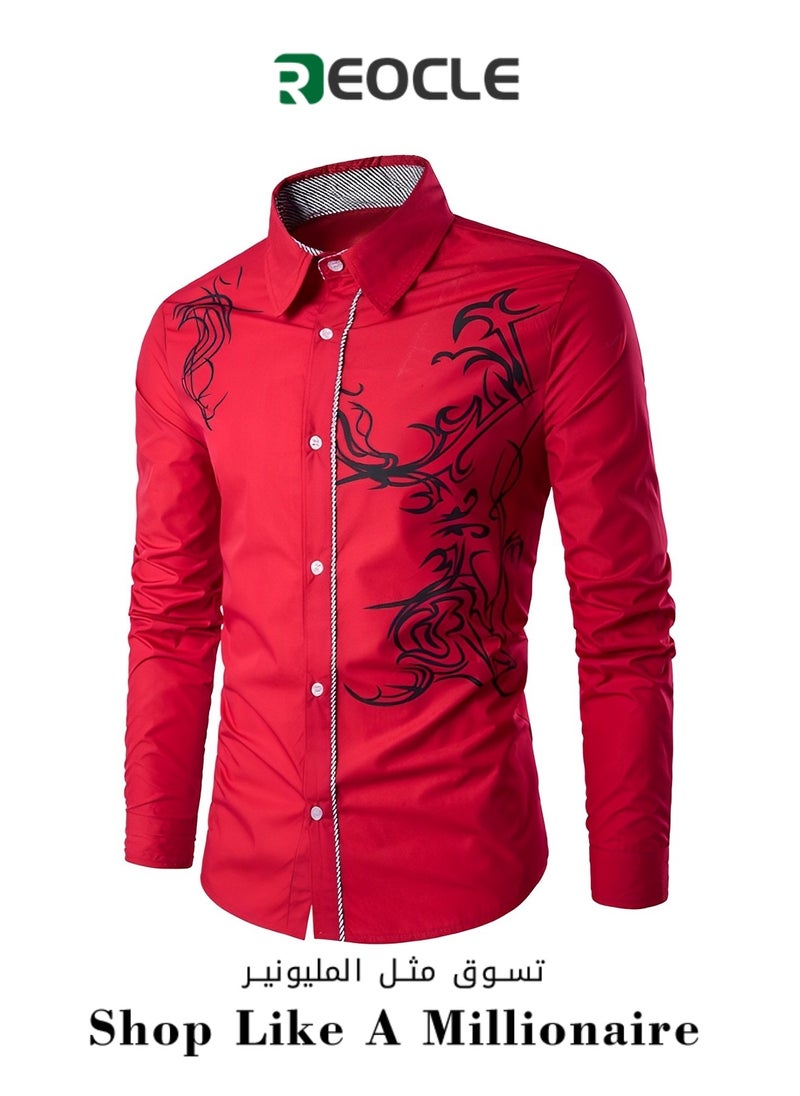 Men's Shirts Print Button Down Dress Shirt Fashion Long Sleeve Casual Shirts Slim Fit Shirts Stretch Dress Shirt Wrinkle-Free Regular Fit Shirts