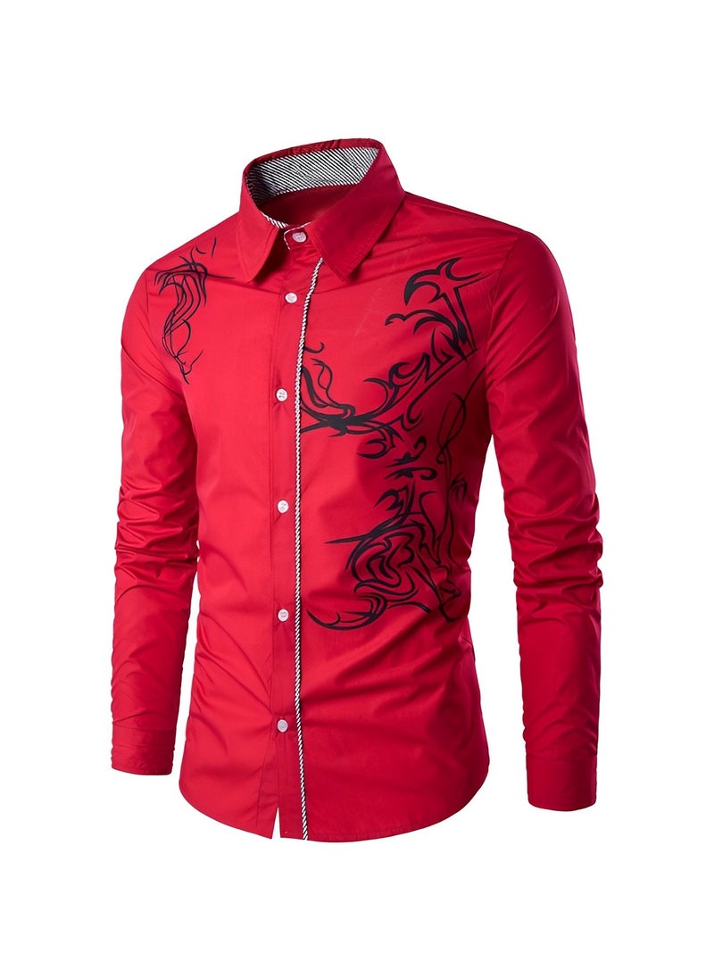 Men's Shirts Print Button Down Dress Shirt Fashion Long Sleeve Casual Shirts Slim Fit Shirts Stretch Dress Shirt Wrinkle-Free Regular Fit Shirts