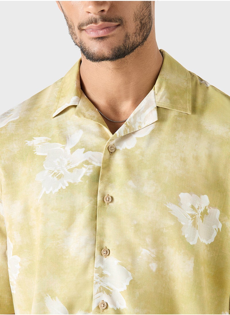 Iconic All-Over Print Shirt with Camp Collar and S