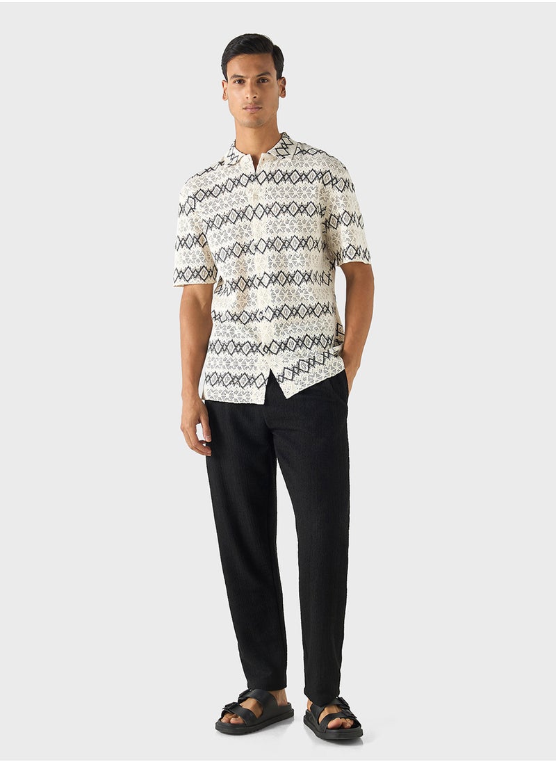 Iconic Regular Fit Textured Shirt with Short Sleev