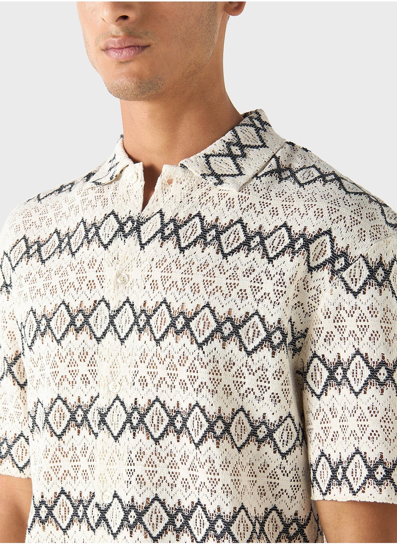 Iconic Regular Fit Textured Shirt with Short Sleev