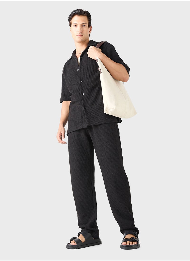 Iconic Relaxed Fit Textured Shirt with Short Sleev