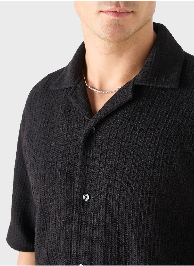 Iconic Relaxed Fit Textured Shirt with Short Sleev