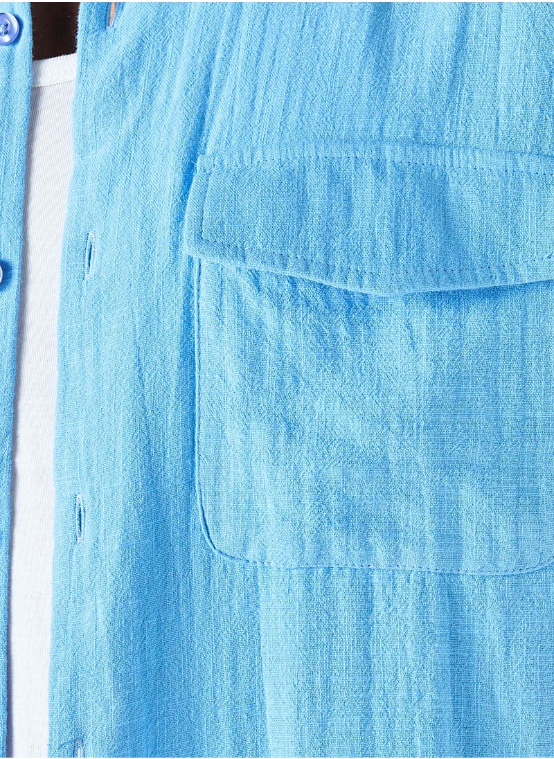 Textured Shirt with Short Sleeves and Front Pocket