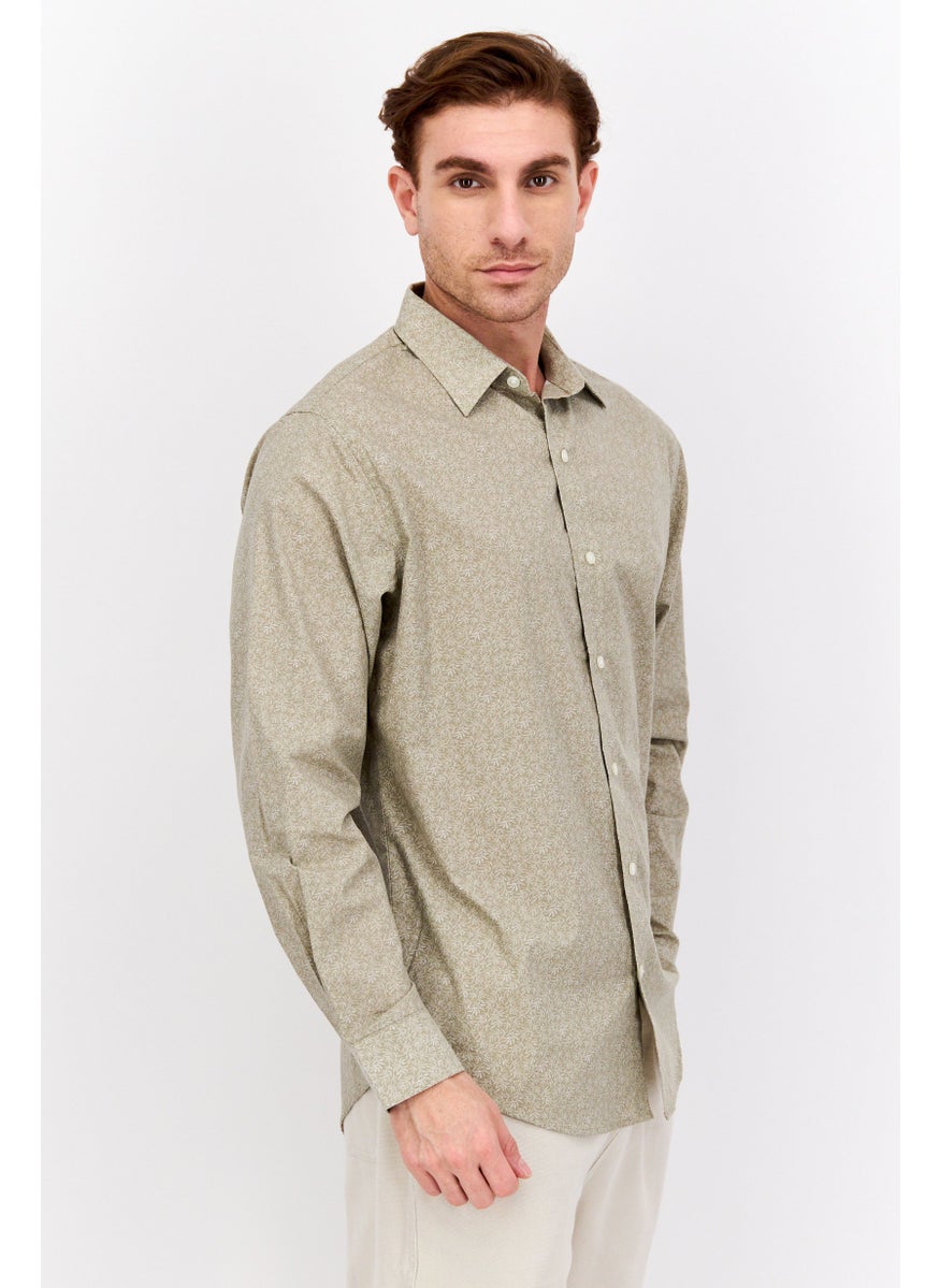 Men Regular Fit Floral Print Long Sleeve Dress Shirt, Sage Green
