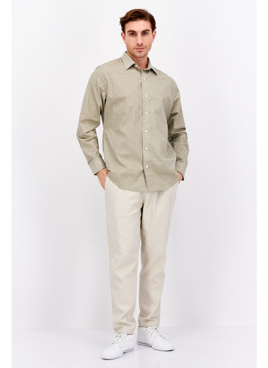 Men Regular Fit Floral Print Long Sleeve Dress Shirt, Sage Green