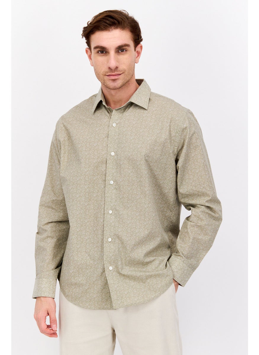 Men Regular Fit Floral Print Long Sleeve Dress Shirt, Sage Green