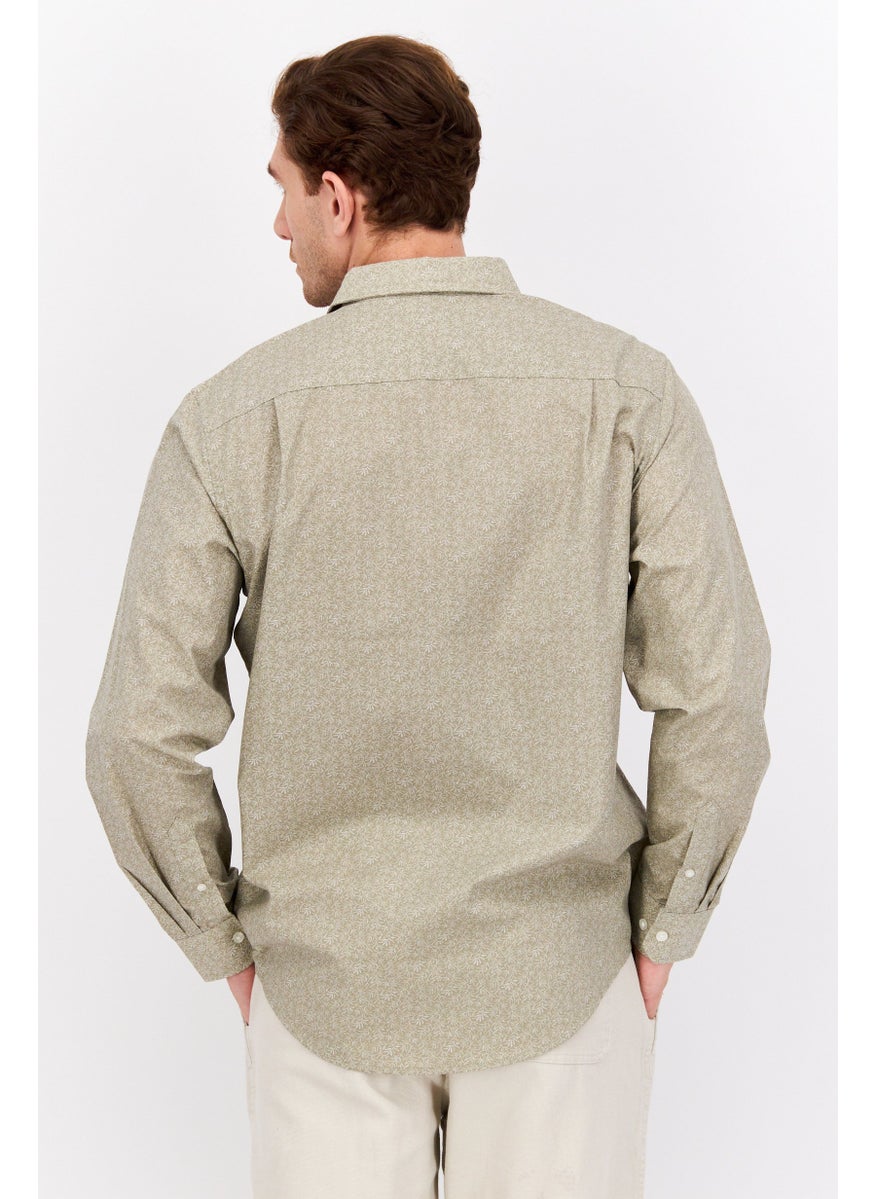 Men Regular Fit Floral Print Long Sleeve Dress Shirt, Sage Green