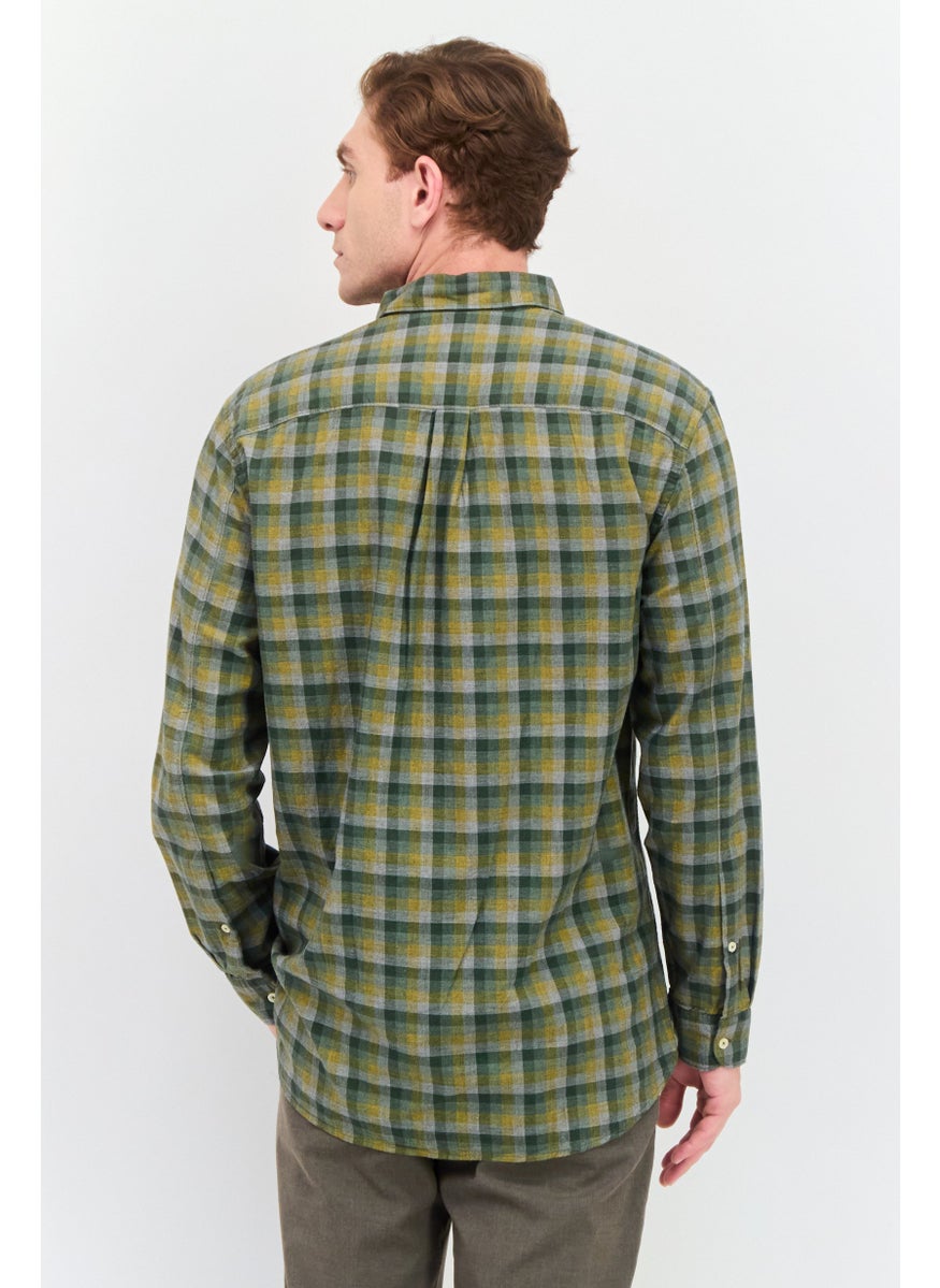 Men Regular Fit Brand Logo Long Sleeve Casual Shirt, Green Combo