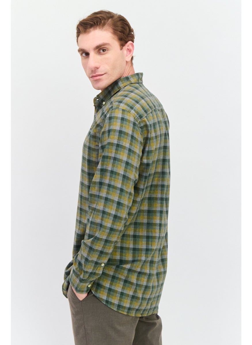 Men Regular Fit Brand Logo Long Sleeve Casual Shirt, Green Combo