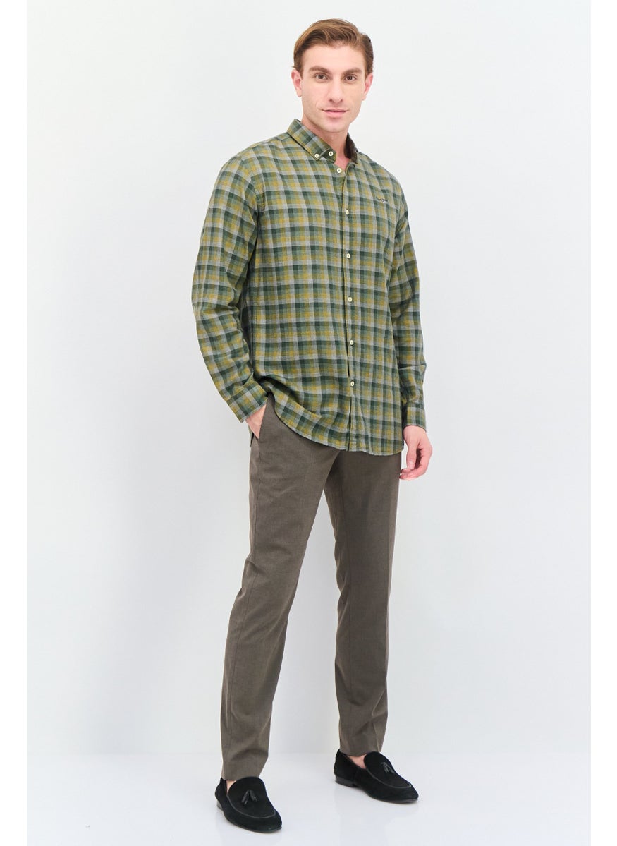 Men Regular Fit Brand Logo Long Sleeve Casual Shirt, Green Combo