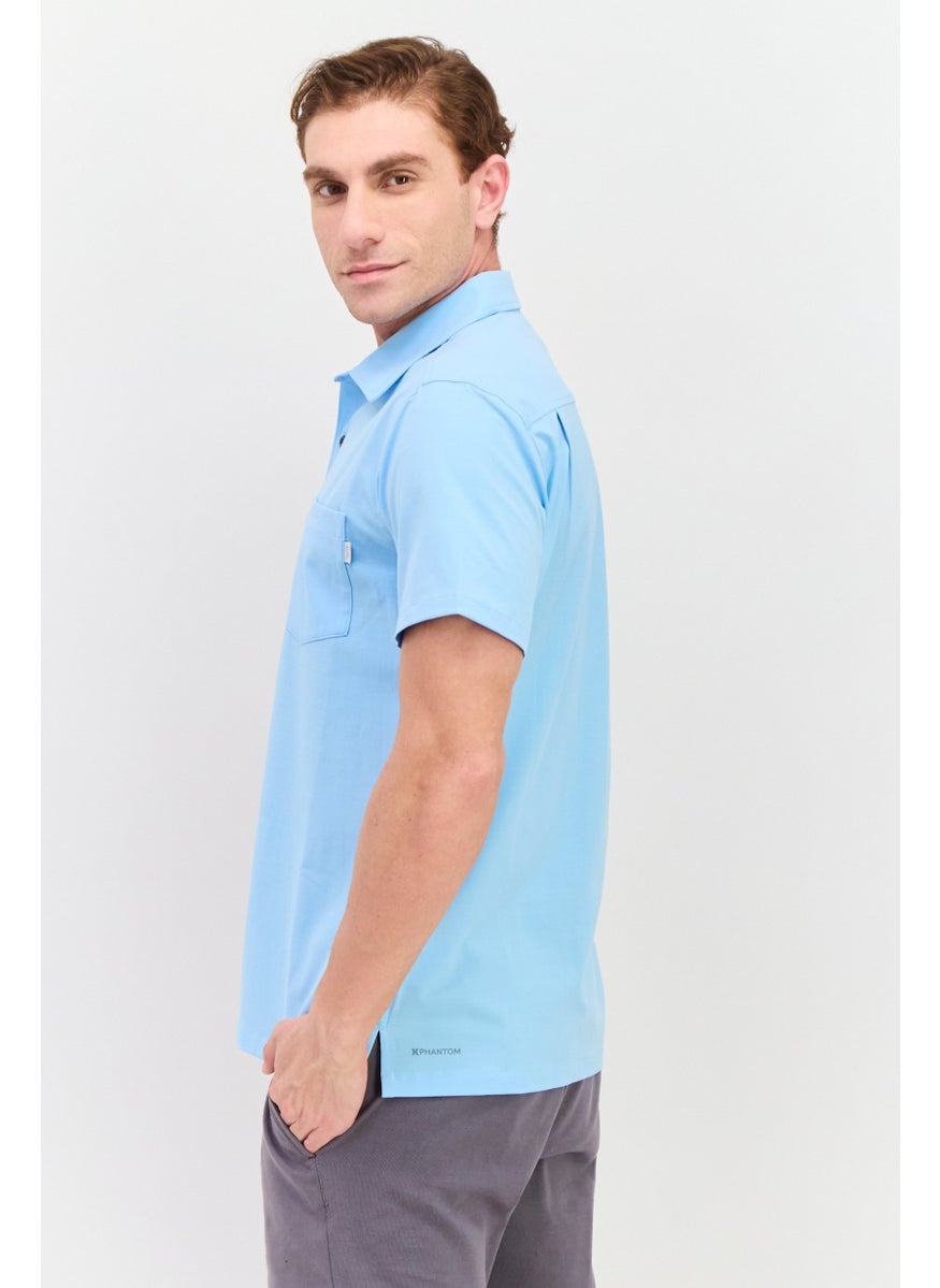 Men Regular Fit Solid Short Sleeves Casual Shirt, Light Blue