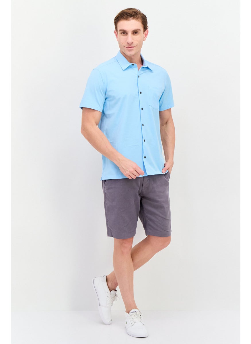Men Regular Fit Solid Short Sleeves Casual Shirt, Light Blue
