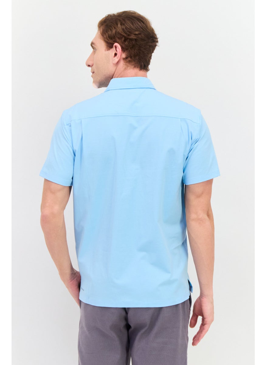 Men Regular Fit Solid Short Sleeves Casual Shirt, Light Blue