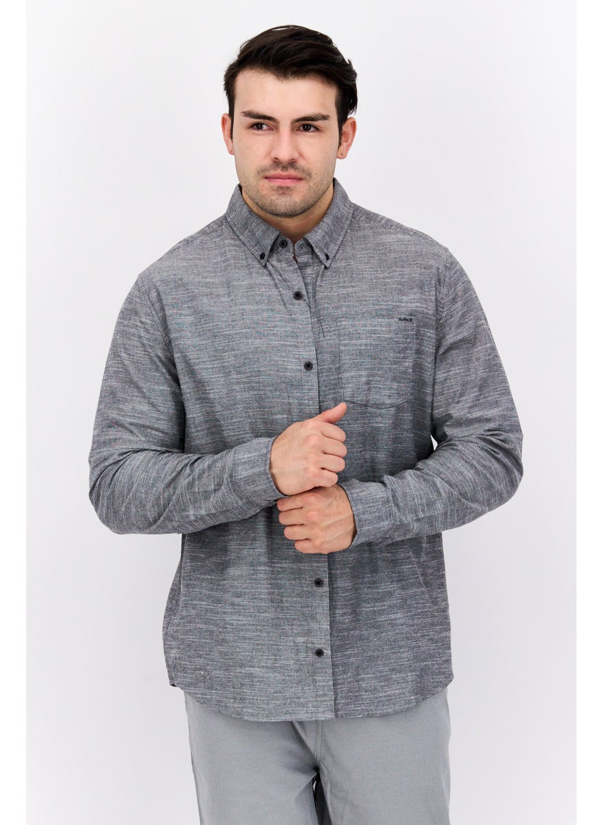 Men Regular Fit Spread Collar Long Sleeve Casual Shirt, Heather Grey