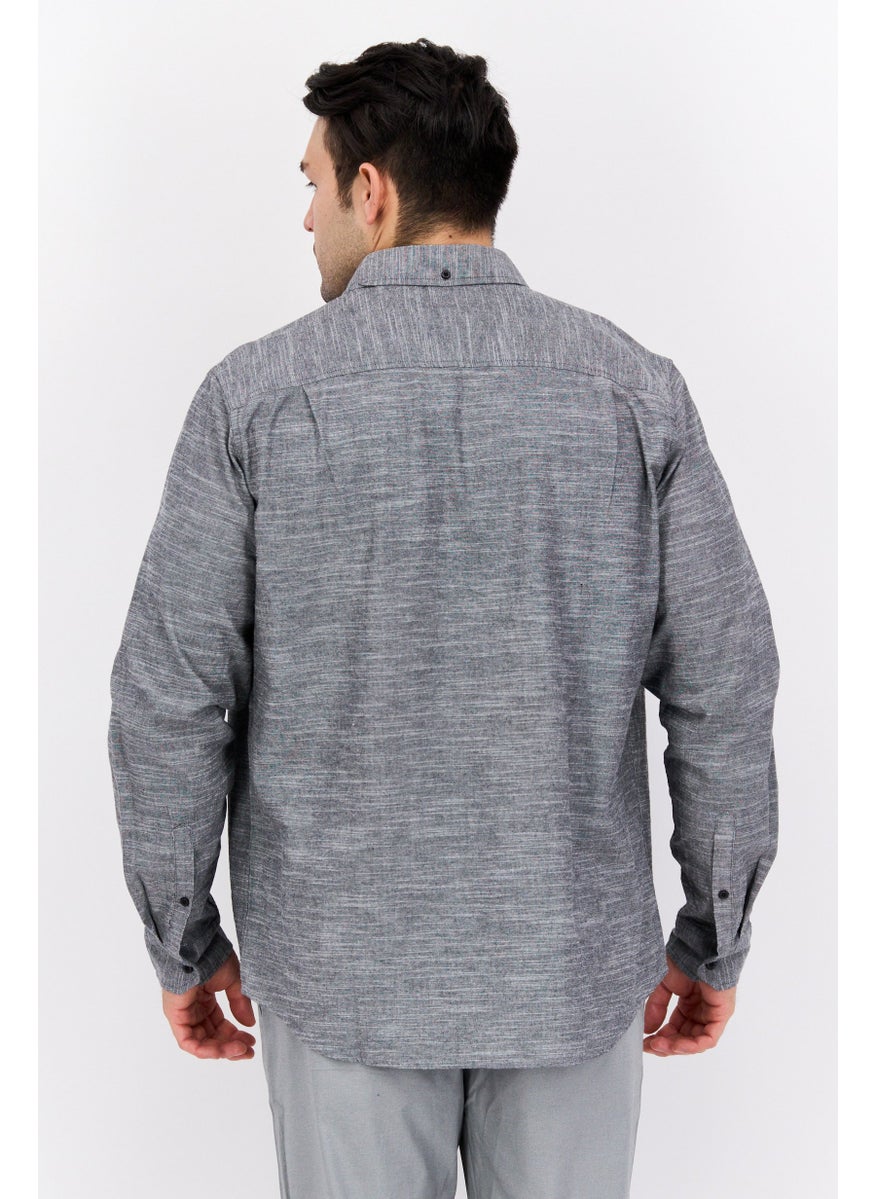 Men Regular Fit Spread Collar Long Sleeve Casual Shirt, Heather Grey