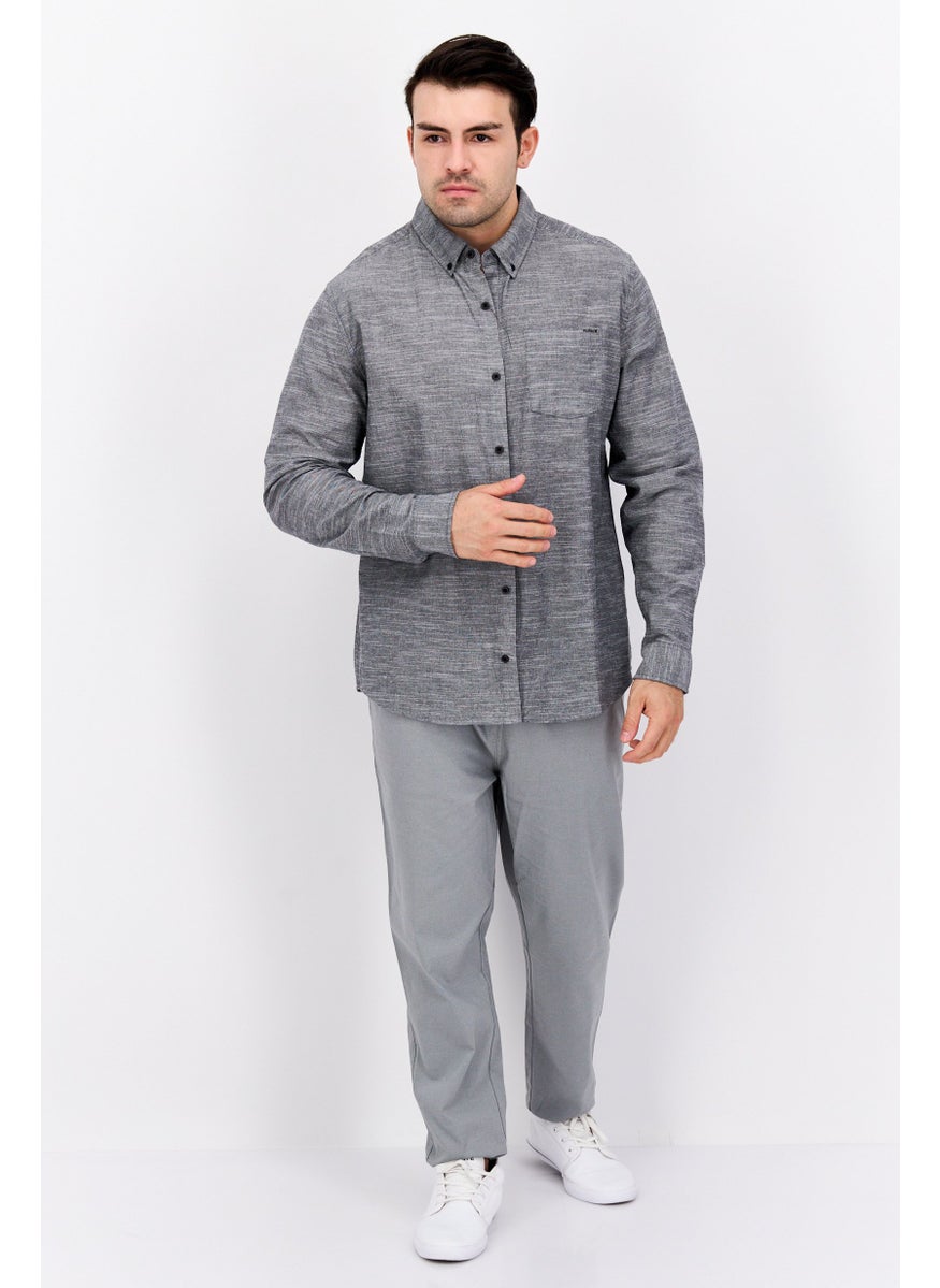 Men Regular Fit Spread Collar Long Sleeve Casual Shirt, Heather Grey