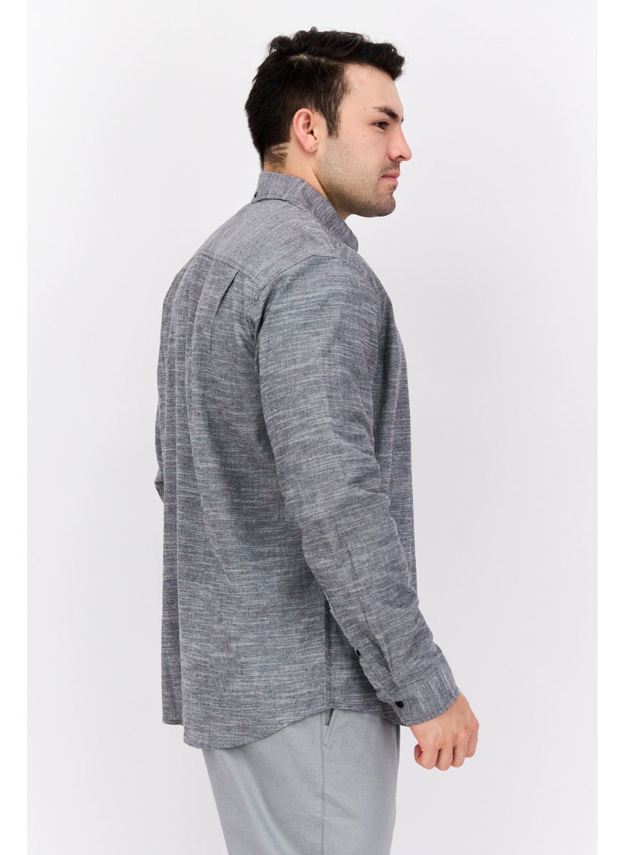 Men Regular Fit Spread Collar Long Sleeve Casual Shirt, Heather Grey