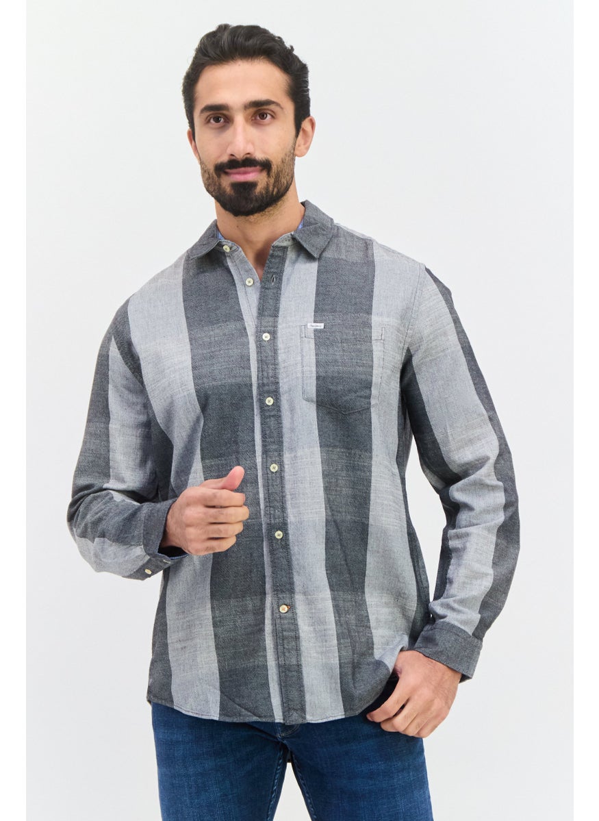 Men Regular Fit Windowpane Long Sleeves Casual Shirt, Multicolor