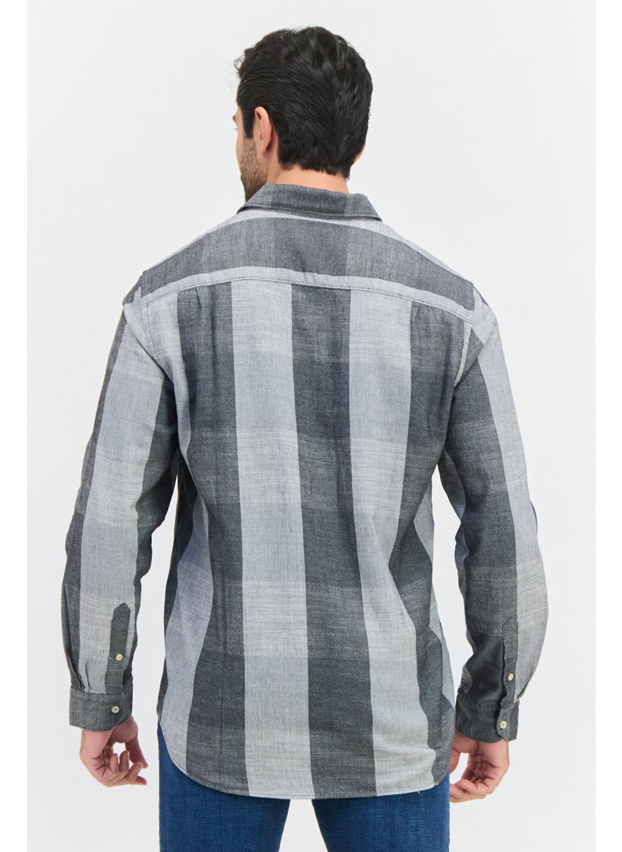 Men Regular Fit Windowpane Long Sleeves Casual Shirt, Multicolor