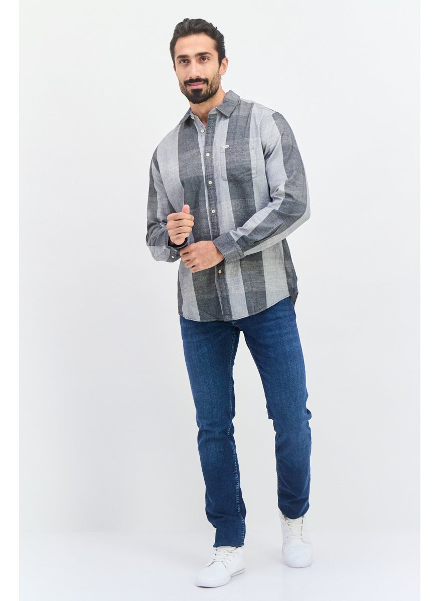 Men Regular Fit Windowpane Long Sleeves Casual Shirt, Multicolor