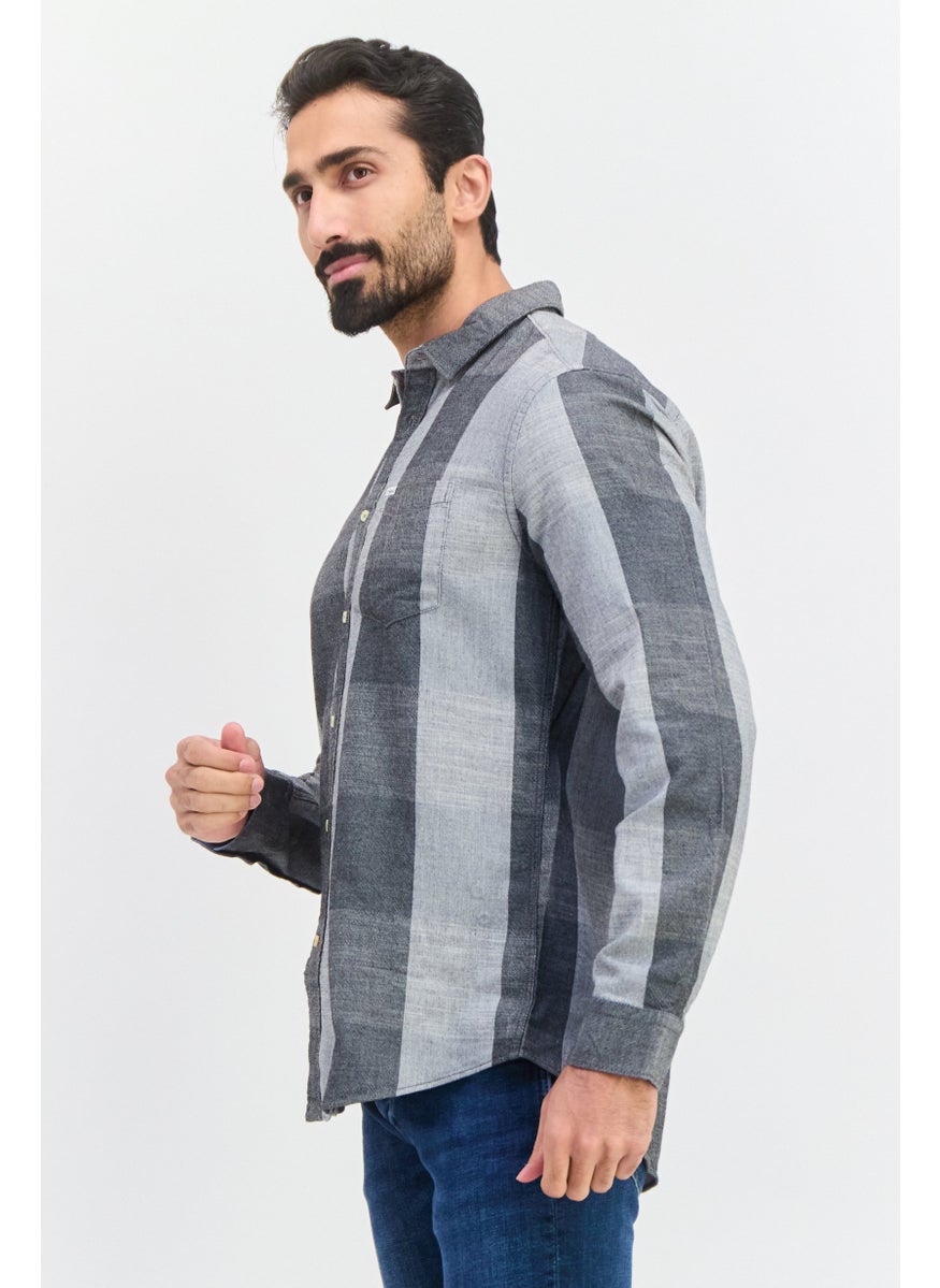 Men Regular Fit Windowpane Long Sleeves Casual Shirt, Multicolor
