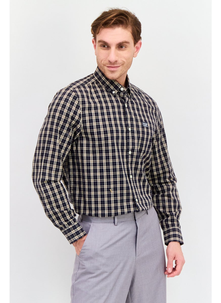 Men Regular Fit Long Sleeves Checked Casual Shirt, Navy Combo